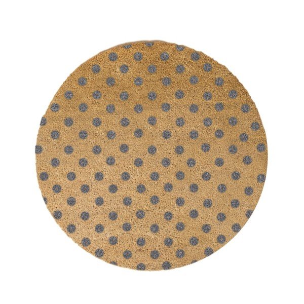 Pilkas apvalus kilimėlis iš natūralaus kokoso pluošto Artsy Doormats Dots, ⌀ 70 cm