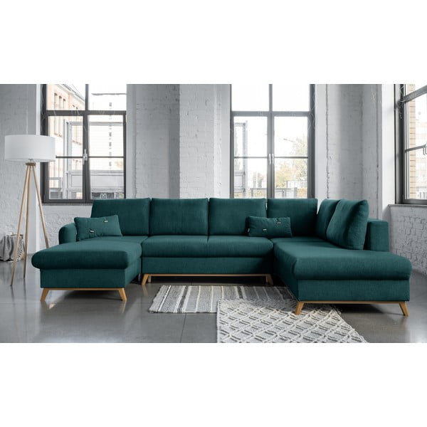 Turkio spalvos sofa-lova U formos Miuform Scandic Lagom, dešinysis kampas-image-1