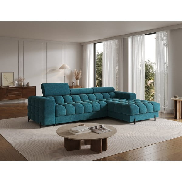 Mėlynos spalvos iš boucle sulankstoma/su sandėliavimo vieta kampinė sofa (su dešiniuoju kampu/su gultu) Felro – ELTAP-image-3