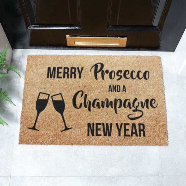 Iš kokoso pluošto grindų kilimėlis su Kalėdų motyvu 40x60 cm Champagne New Year – Artsy Doormats-image-2