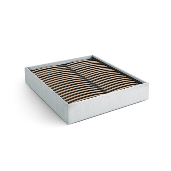 Šviesiai pilkos spalvos dvigulė lova audiniu dengta su sandėliavimo vieta/be galvūgalio su lovos grotelėmis 200x200 cm Susan – Micadoni 