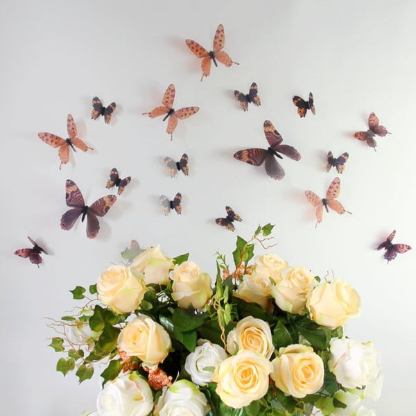 18 rudų lipnių 3D lipdukų rinkinys Ambiance Butterflies Chic