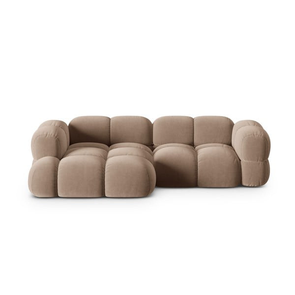 Rudos spalvos iš velveto kampinė sofa (su kairiuoju kampu/su gultu) Loretto – Cosmopolitan Design