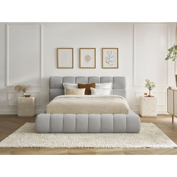 Dvigulė lova šviesiai pilkos spalvos audiniu dengta su sandėliavimo vieta su lovos grotelėmis 160x200 cm Mont Blanc – Bobochic Paris-image-1