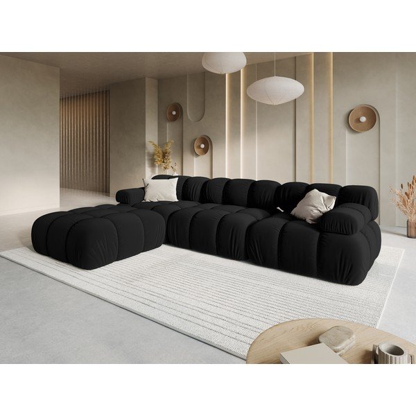 Kampinė sofa juodos spalvos iš velveto Bellis – Micadoni Home-image-1