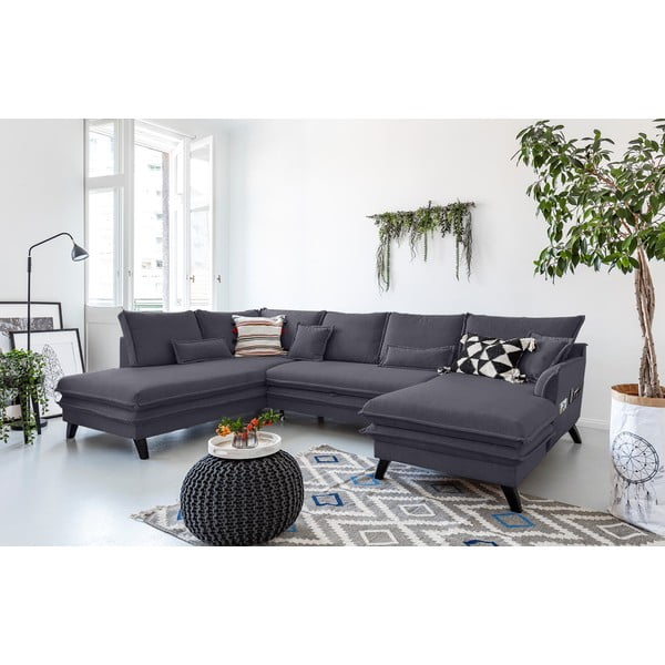 Antracito spalvos U formos sofa-lova Miuform Charming Charlie, kairysis kampas-image-3