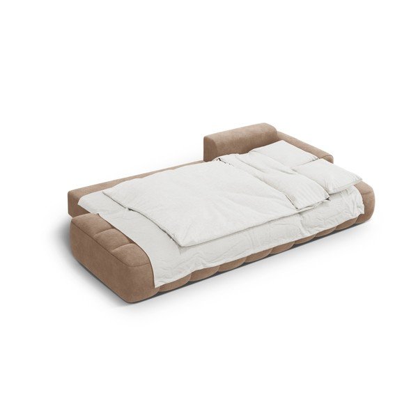 Šviesiai rudos spalvos iš velveto sulankstoma/su sandėliavimo vieta kampinė sofa (su dešiniuoju kampu/su gultu) Linz – Cosmopolitan Design-image-4