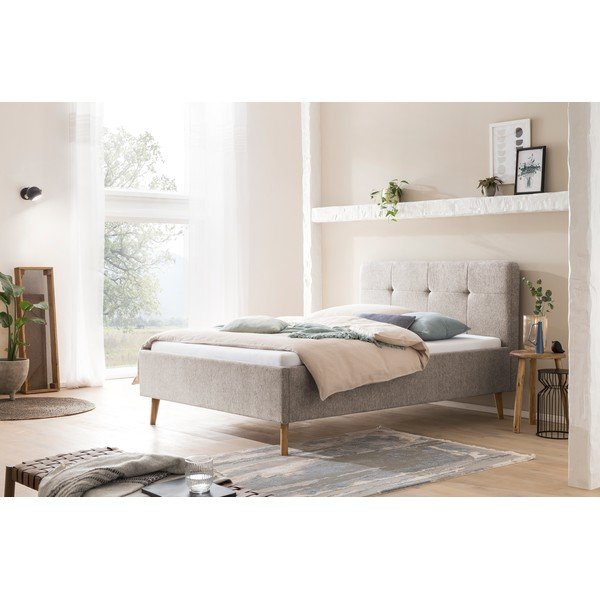 Pilkos spalvos/rudos spalvos dvigulė lova audiniu dengta be grotelių 140x200 cm Smart – Meise Möbel-image-1