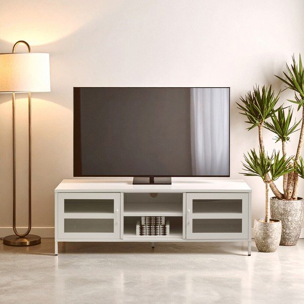 Baltos spalvos iš plieno TV spintelė 150x50x45 cm Acier – Premier Housewares-image-1