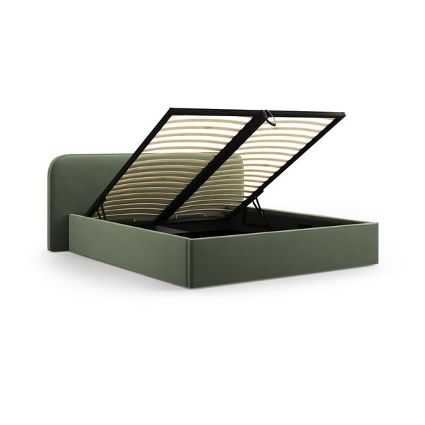 Žalios spalvos dvigulė lova audiniu dengta su sandėliavimo vieta su lovos grotelėmis 160x200 cm Elizabeth – Micadoni -image-2