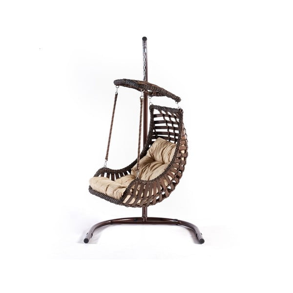 Sodo pakabinamas krėslas rudos spalvos rotangas Alacati – Floriane Garden-image-1