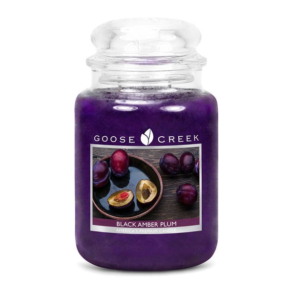 Kvapnioji žvakė stikliniame indelyje "Goose Creek Black Amber and Plum", 150 valandų degimo trukmė