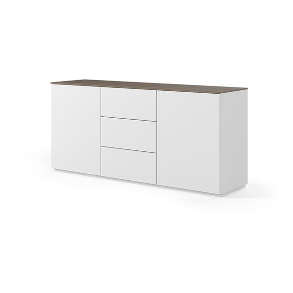 Balta komoda su tamsaus medžio viršumi, 3 stalčiais ir 2 durelėmis TemaHome Join-image-1