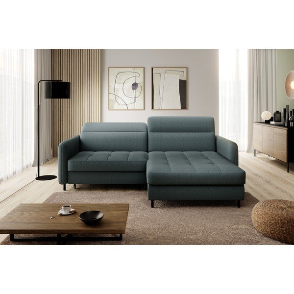 Pilkai žalios spalvos iš velveto sulankstoma/su sandėliavimo vieta kampinė sofa (su dešiniuoju kampu/su gultu) Gomsi – ELTAP-image-3