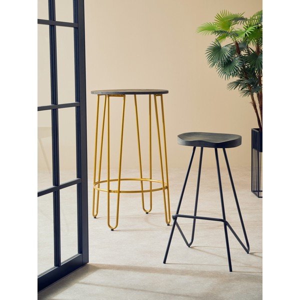 Juodos spalvos/natūralios spalvos iš guobos masyvo baro taburetė (sėdynės aukštis 78 cm) District – Premier Housewares-image-1