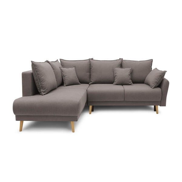 "Bobochic Paris Mia L" rudai pilkos spalvos kampinė sofa-lova, kairysis kampas