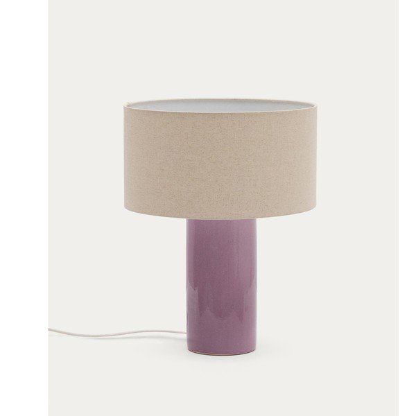 Violetinės spalvos/smėlio spalvos stalinis šviestuvas (aukštis 52 cm) su tekstiliniu gaubtu Toneric – Kave Home-image-4