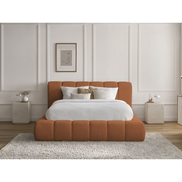 Dvigulė lova oranžinės spalvos audiniu dengta su sandėliavimo vieta su lovos grotelėmis 160x200 cm Denali – Bobochic Paris-image-1