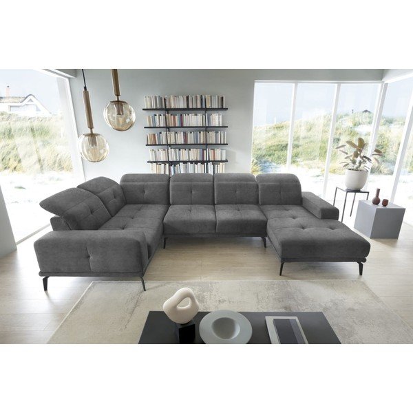 Pilkos spalvos iš velveto kampinė sofa (su kairiuoju kampu/„U“ formos) Neviro – ELTAP-image-1