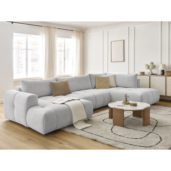 Šviesiai pilkos spalvos sulankstoma/su sandėliavimo vieta kampinė sofa (su dešiniuoju kampu/„U“ formos) Fuji – Bobochic Paris-image-1