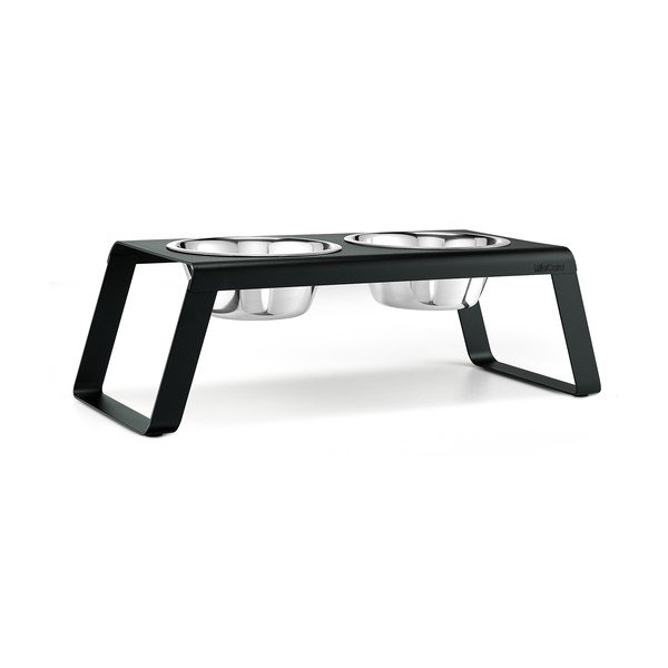 Iš metalo dubenėlių komplektas su stovu šuniui Desco Black L – MiaCara