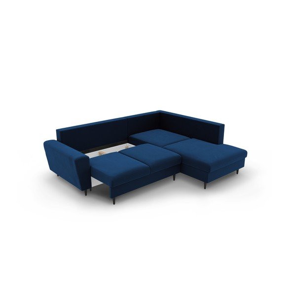 Mėlynos spalvos iš velveto sulankstoma/su sandėliavimo vieta kampinė sofa (su dešiniuoju kampu/„L“ formos) Kyoto – Cosmopolitan Design-image-3