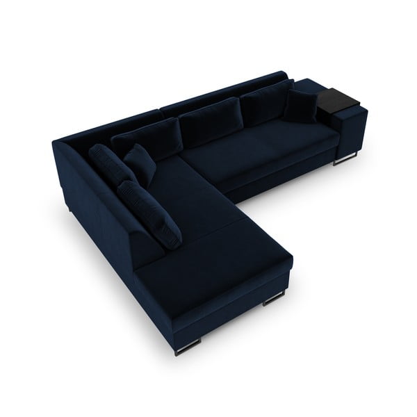 Mėlyna aksominė kampinė sofa-lova Cosmopolitan Design York, kairysis kampas-image-2