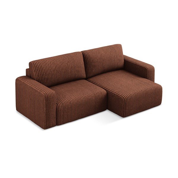 Terakotos spalvos sulankstoma/su sandėliavimo vieta kampinė sofa iš kordinio velveto (su dešiniuoju kampu/su gultu) Kona – Makamii-image-3