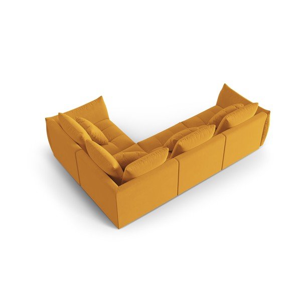 Geltonos spalvos iš velveto kampinė sofa (su dešiniuoju kampu/„L“ formos) Bloom – Micadoni -image-3