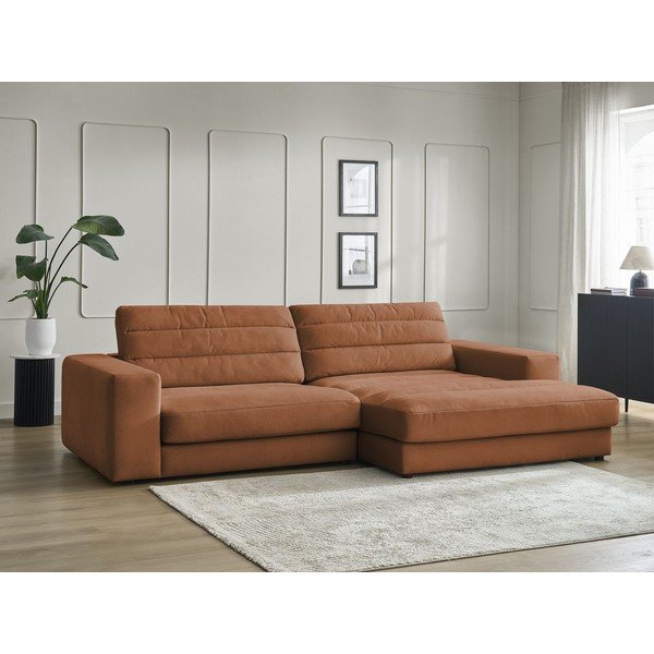 Oranžinės spalvos kampinė sofa iš velveto (su dešiniuoju kampu/su gultu) Sierra – Bobochic Paris-image-1
