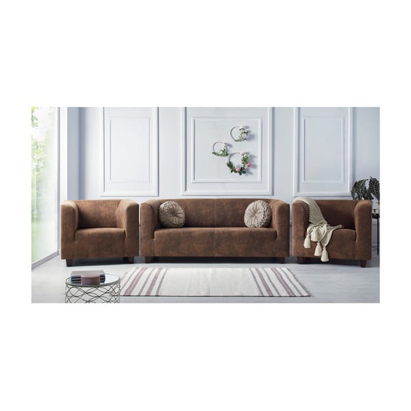 2 rudų fotelių ir trivietės sofos rinkinys Bobochic Paris Django Preston