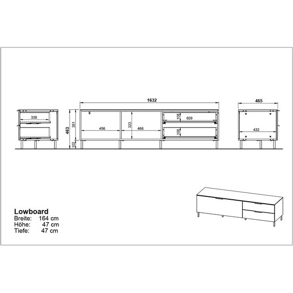 Šviesiai pilkas TV staliukas iš graikinio riešuto 164x47 cm California - Germania-image-3