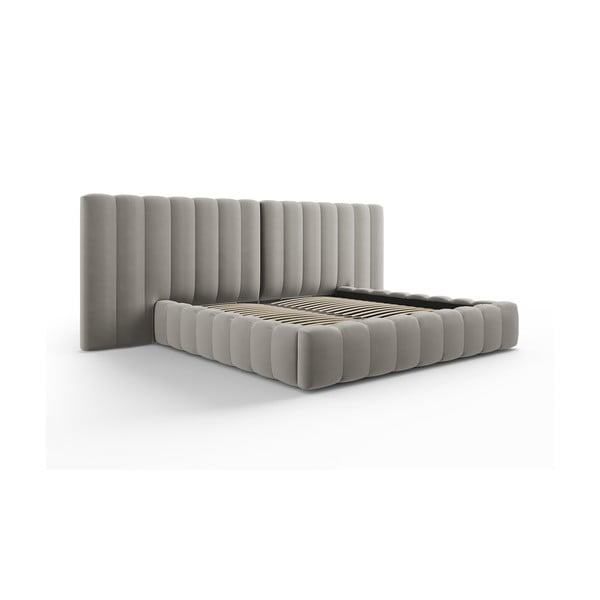 Dvigulė lova pilkos spalvos audiniu dengta su sandėliavimo vieta su lovos grotelėmis 180x200 cm Gina – Milo Casa