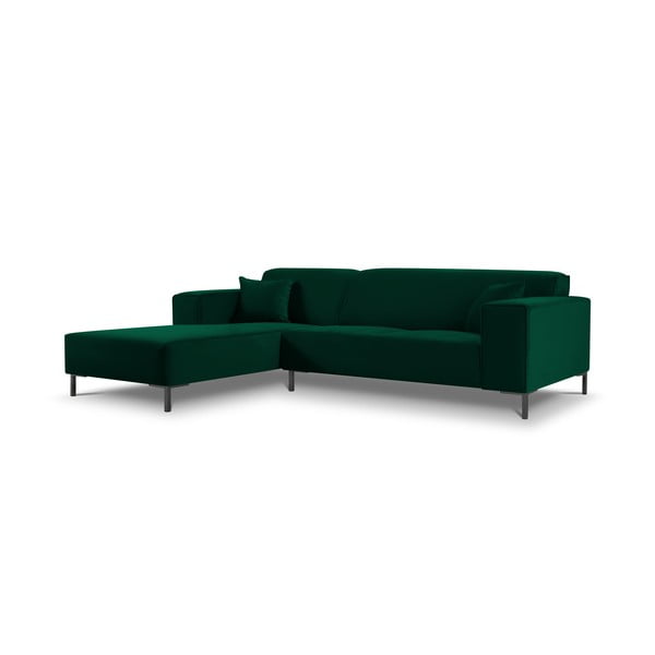 Žalia aksominė kampinė sofa Cosmopolitan Design Siena, kampas kairėje