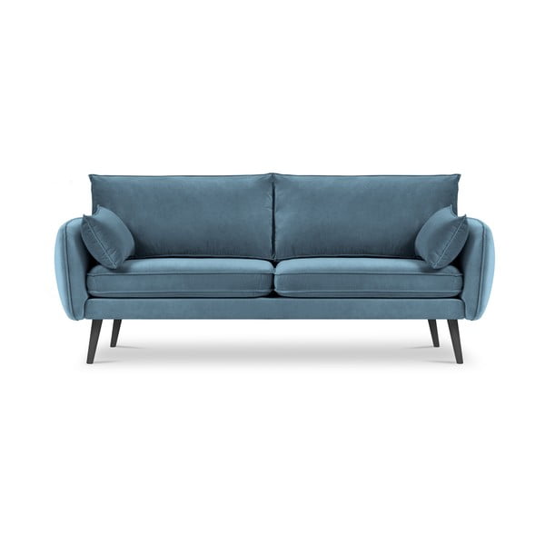 Šviesiai mėlyna aksominė sofa su juodomis kojomis Kooko Home Lento, 198 cm