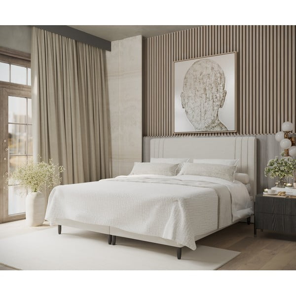 Dvigulė lova smėlio spalvos audiniu dengta su sandėliavimo vieta 180x200 cm Musca – Maison de Rêve-image-1