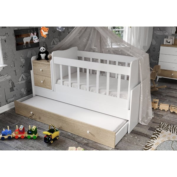 Vaikiška lovelė baltos spalvos/natūralios spalvos su sandėliavimo vieta 60x120 cm Sansa – Kalune Design-image-1