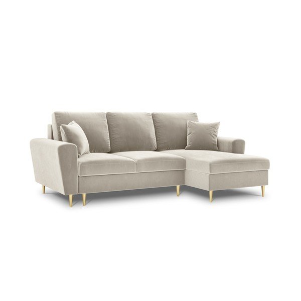 Smėlio spalvos iš velveto sulankstoma/su sandėliavimo vieta kampinė sofa (su dešiniuoju kampu/su gultu) Kyoto – Cosmopolitan Design-image-4