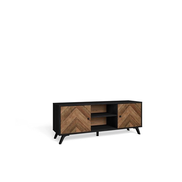 Juodos spalvos graikinio riešuto TV staliukas 136x53 cm Chevrons - Marckeric-image-3