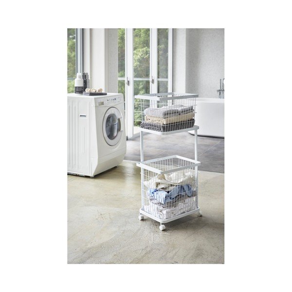 "Yamazaki Tower Laundry White" skalbyklės baltos spalvos kilnojamosios šiukšliadėžės lentynos-image-1