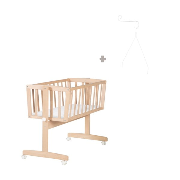 Natūralios spalvos iš buko masyvo lopšys ant ratukų/su baldakimu 40x90 cm Adam and Owl – Roba-image-4