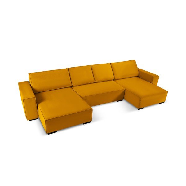 Geltona aksominė U formos sofa-lova Mazzini Sofas Azalea-image-4