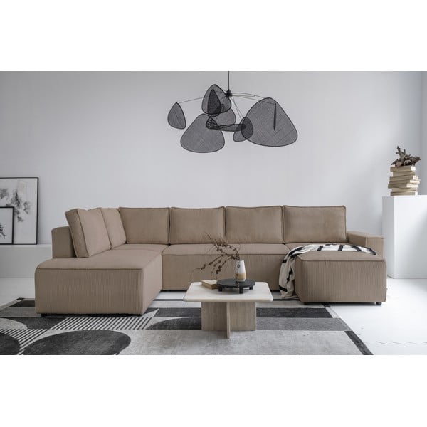 Iš kordinio velveto sulankstoma kampinė sofa smėlio spalvos (su kairiuoju kampu/„U“ formos) Brave Dave – Miuform-image-4
