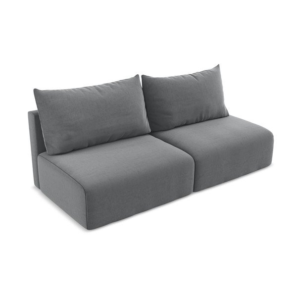 Pilkos spalvos sulankstoma/su sandėliavimo vieta sofa iš velveto 216 cm Kalena – Makamii-image-3
