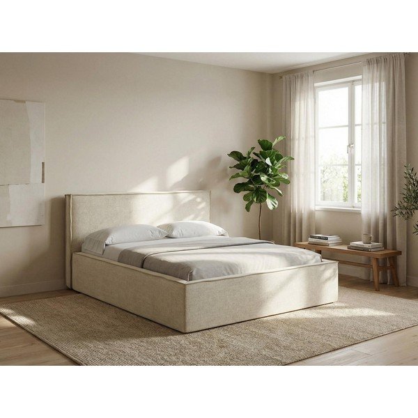 Taupe spalvos dvigulė lova audiniu dengta su sandėliavimo vieta su lovos grotelėmis 160x200 cm Anani – Makamii-image-1