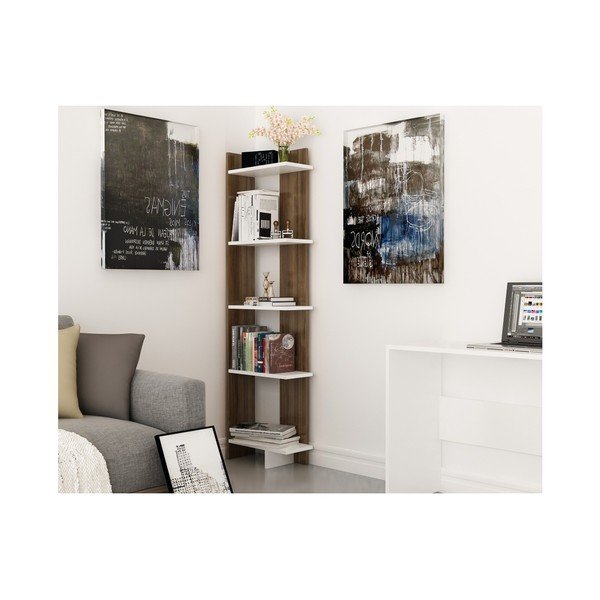 Knygų spinta iš riešutmedžio su baltomis detalėmis "Als Walnut White-image-1