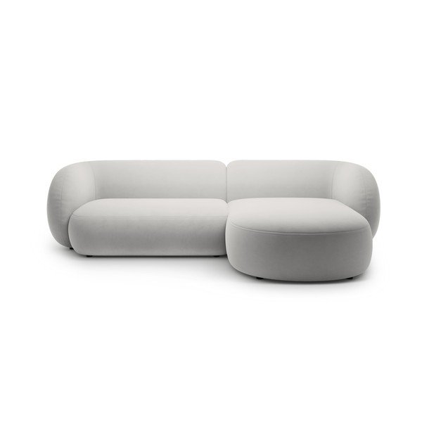Šviesiai pilkos spalvos kampinė sofa iš velveto (su dešiniuoju kampu/su gultu) Kate – Micadoni 
