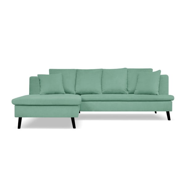 Mėtų žalios spalvos sofa keturiems asmenims su šezlongu kairėje pusėje Cosmopolitan design Hamptons