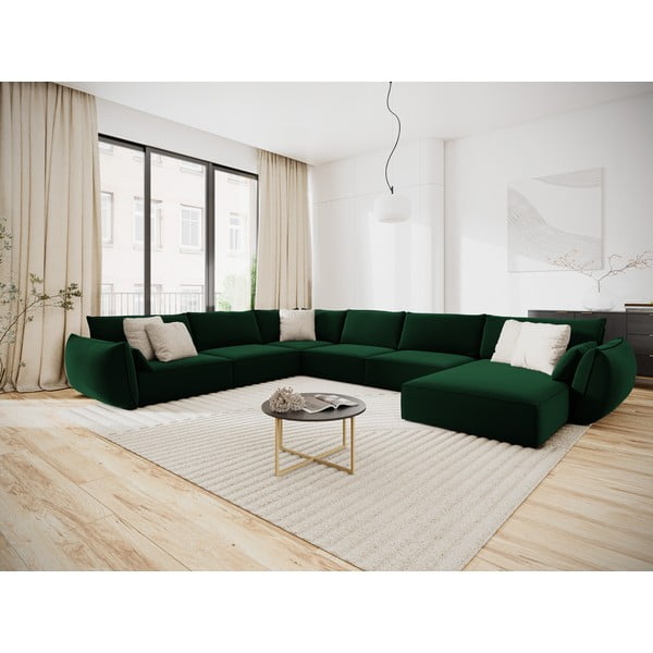 Tamsiai žalios spalvos iš velveto kampinė sofa (su kairiuoju kampu/„U“ formos) Vanda – Mazzini Sofas-image-1