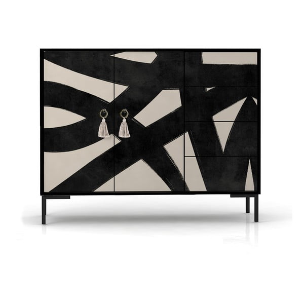 Žema šoninė spintelė juodos spalvos/smėlio spalvos 113x84 cm Wilma – Really Nice Things